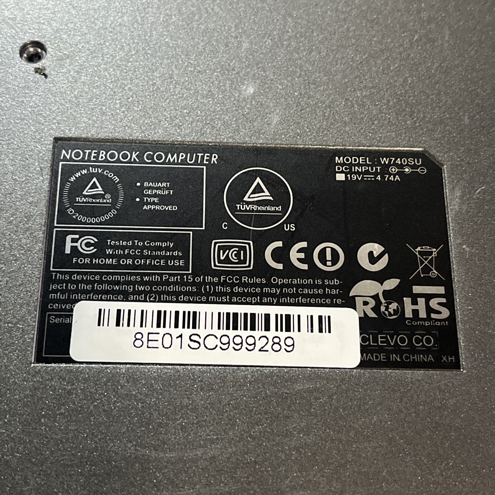 NOTEBOOK COMPUTER W740SU INTEL CORE I7 4GB RAM NO HD
