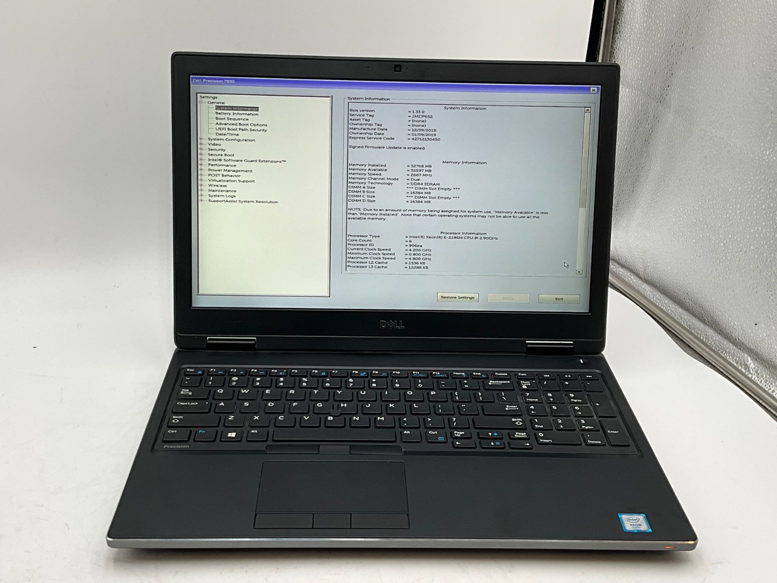 DELL Precision 7530 Xeon(R) E-2186M 32GB 1tb p3200 15.6″ LAPTOP JMDP6S2