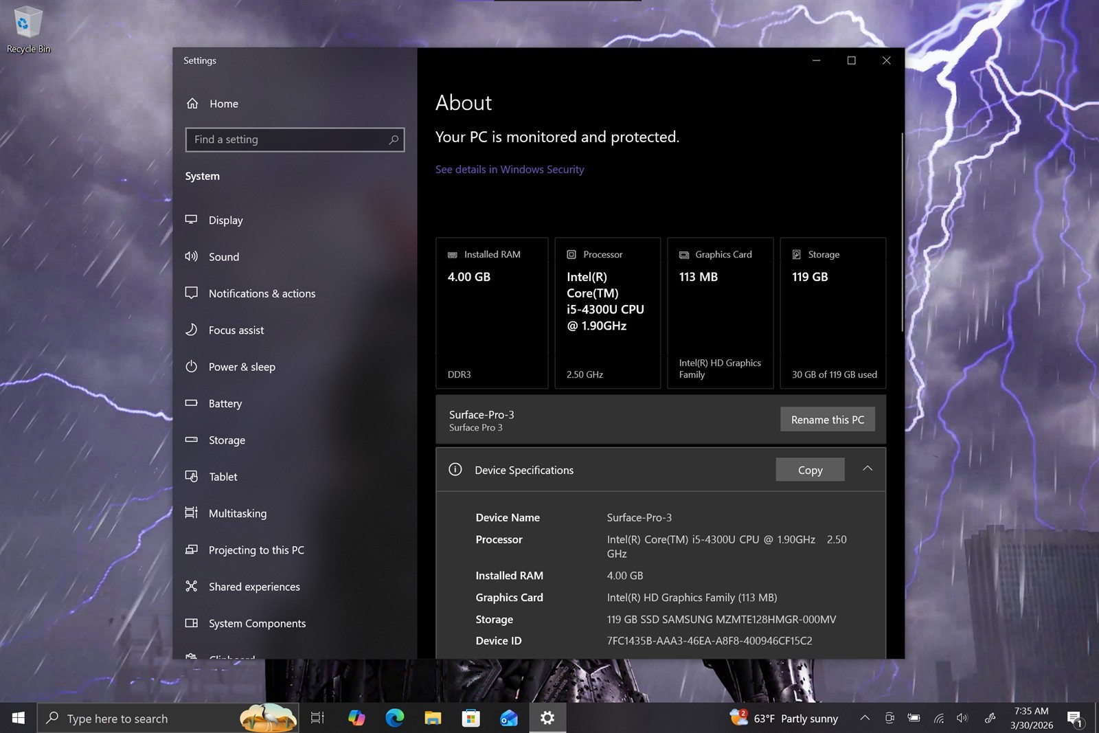 Microsoft Surface Pro 3 12″ i5-4300U 1.90GHz 4GB RAM 128GB SSD Windows 10 Pro