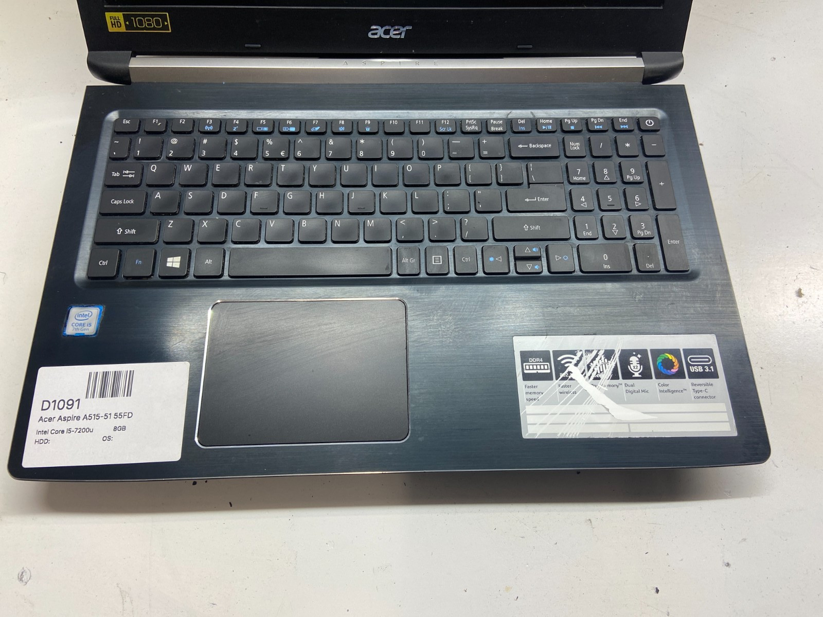 Acer Aspire A515-51 55FD Intel Core i5-7200u 2.5GHz 8GB NO HDD Bad Battery