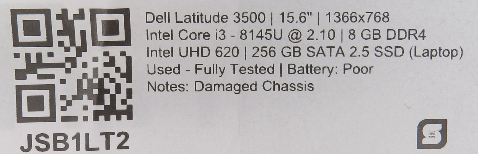 Dell Latitude 3500 | i3-8145U @ 2.10 | 8GB DDR4 | 256GB SSD | No OS w/AC