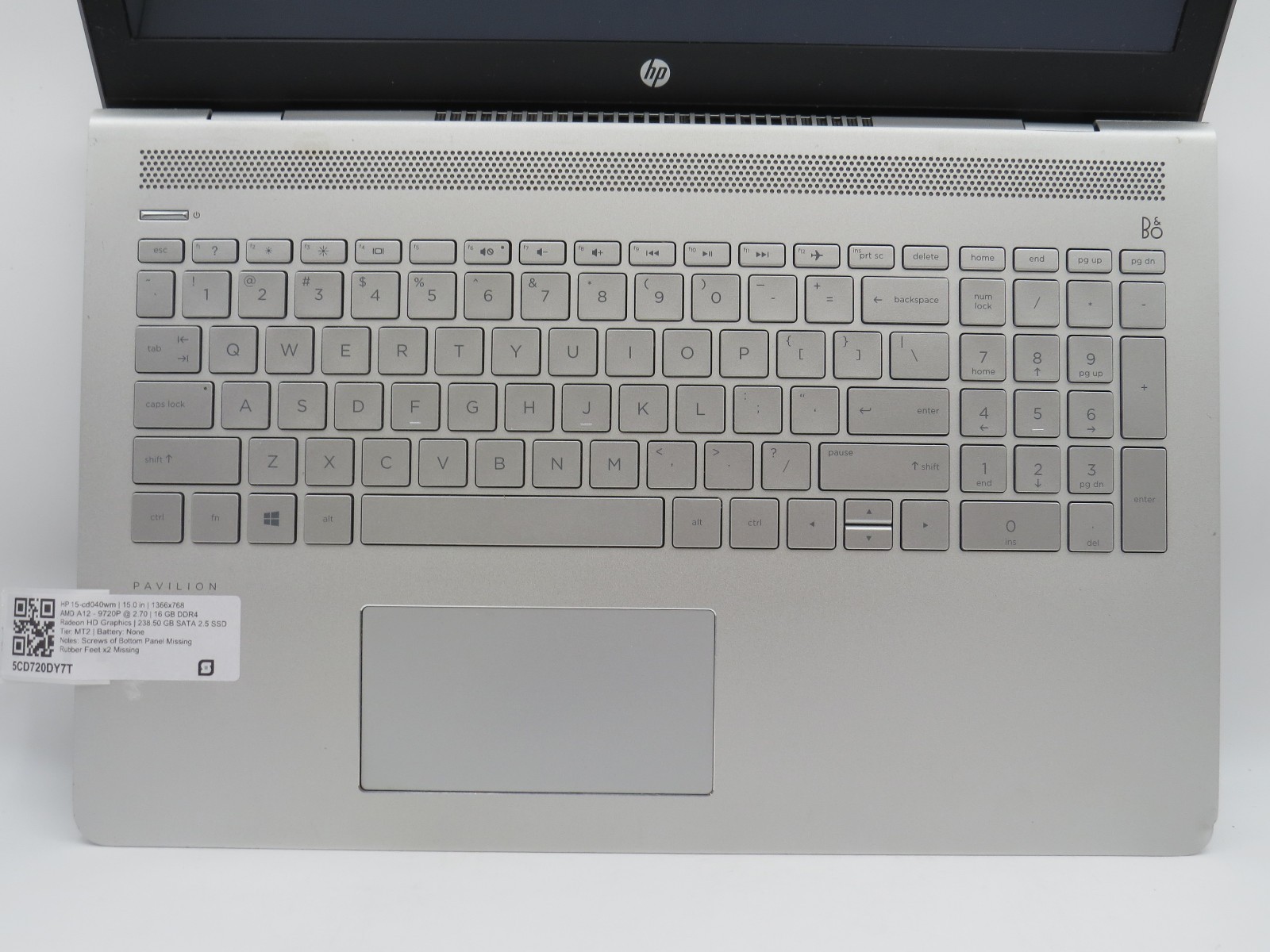 HP 15-cd040wm | AMD A12-9720P @ 2.7GHz | 16GB DDR4 | 238 SSD | No Battery/OS
