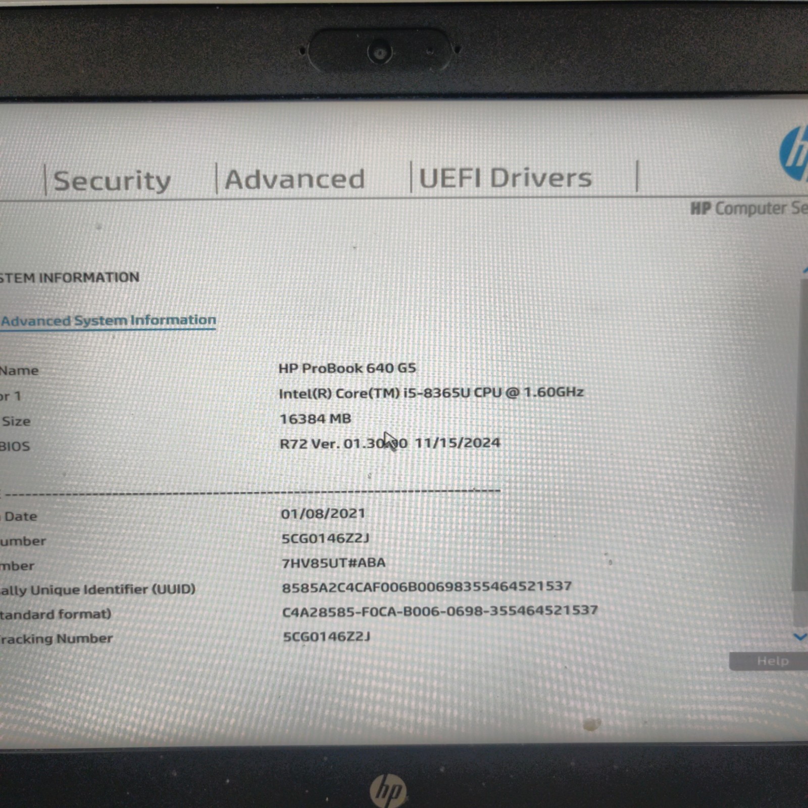 HP ProBook 640 G5 14″ Core i5-8365U 1.6GHz 16GB RAM NO SSD/OS/AC ADAPTER **READ*