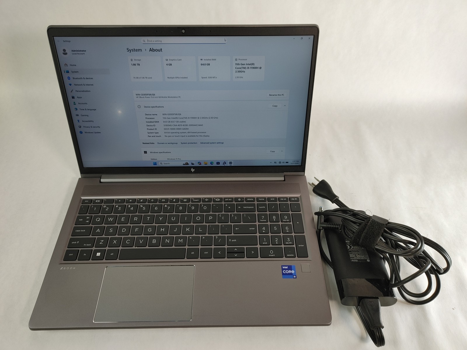 HP Zbook Power G8 Core i9-11900H 2.50 GHz 64 GB DDR4 2 TB NVMe Windows 11 Pro