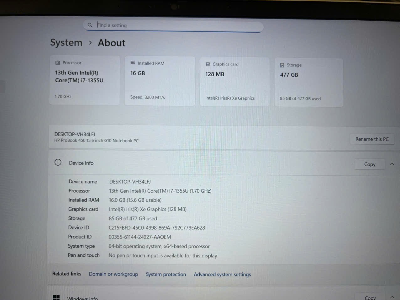 HP ProBook 450 G10 15.6” Laptop i7 Core 13th Gen 16 GB RAM 512 GB SSD