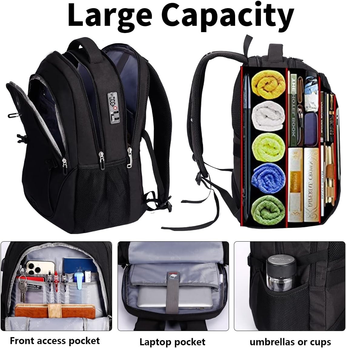 Anti Theft Laptop Backpack Travel Backpacks with Combination Lock Fits 17 Inch L