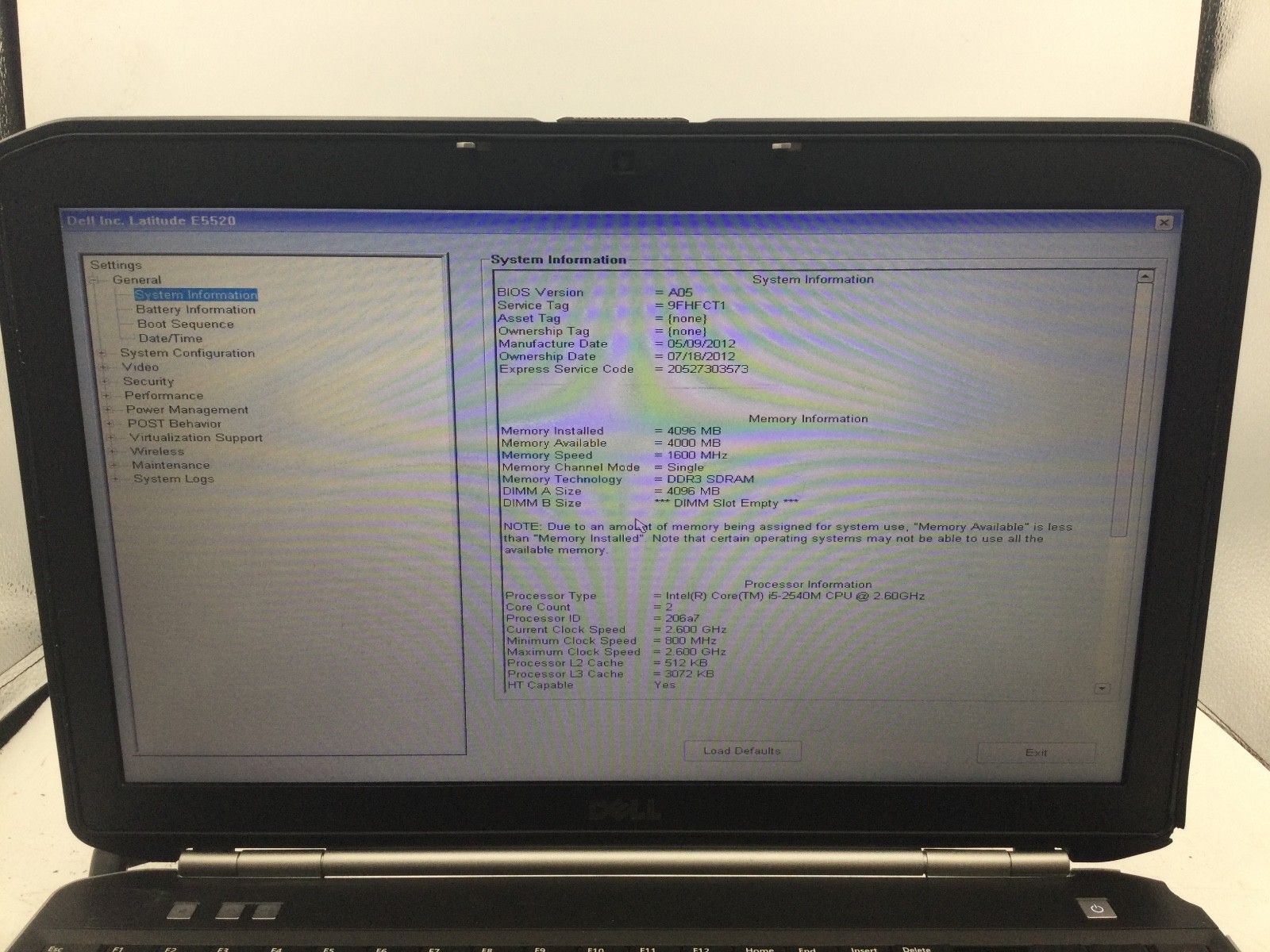 DELL LATITUDE E5520 – BOOTS TO BIOS – INTEL I5 2540 – NO RAM – 15″ – READ – BB!
