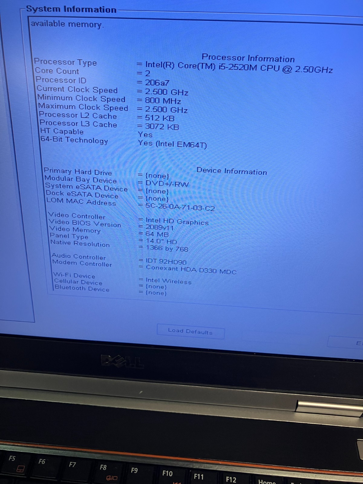 Dell Latitude E6420 Intel Core i5-2520M 2.50GHz 4GB RAM Laptop no HD FOR PARTS