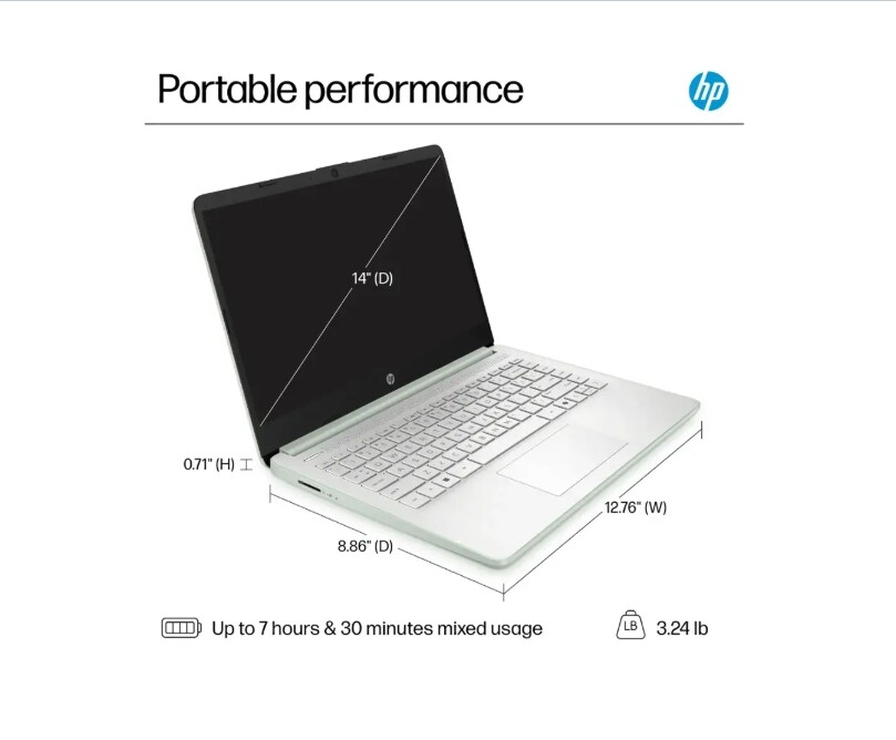 HP – 14″ Laptop Intel Processor N150 4GB Memory 128GB UFS Win11 Willow Green