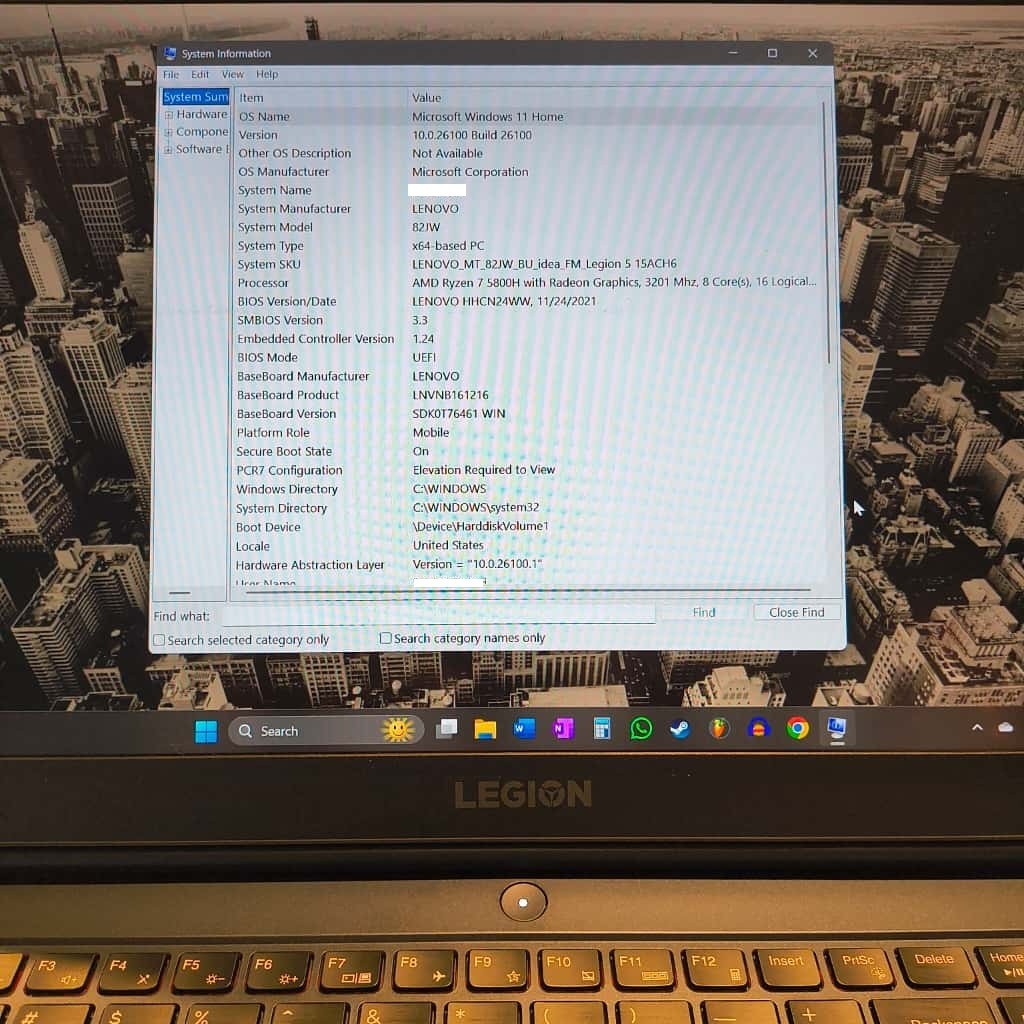 Lenovo Legion 5 15ACH6 – 16GB RAM – AMD Ryzen 7 5800H / Radeon, 3201 Mhz, 8 Core