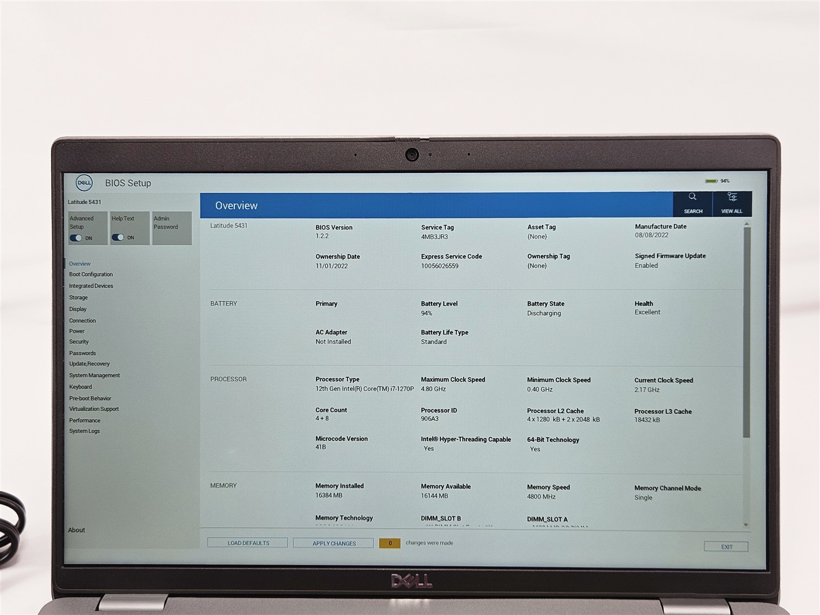 Dell 14″ Latitude 5431 Intel Core i7-1270P 16GB RAM 256GB SSD FHD Iris Xe No OS