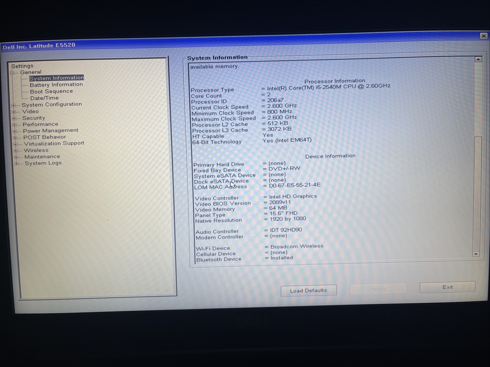 Dell Latitude E5520 Core i5-2540M 2.60GHz|8GB RAM|No HDD No OS