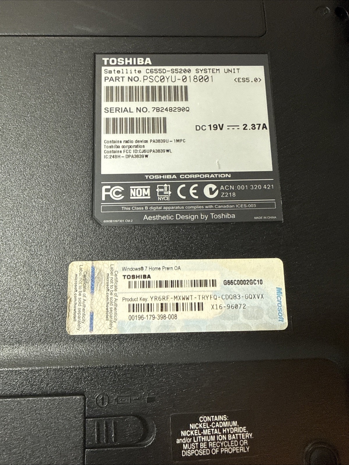 Toshiba Satellite C655D-S5200 15.6″ AMD C-50 1.00 GHz 6GB RAM 500GB HDD E5
