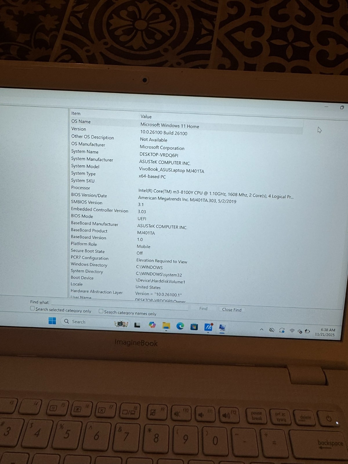 ASUS VivoBook MJ401TA m3-8100Y 4GB 120GB SSD Win10 w/ Charger