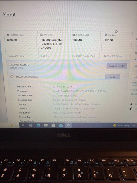 Dell Latitude E5470 i5-6300U 256GB SSD 8GB RAM (No Charger Included)