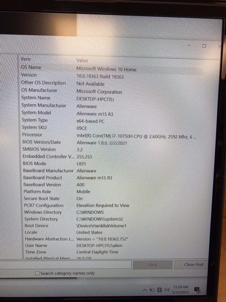 ALIENWARE M15 R3 INTEL i7 10TH GEN 2.60GHz 16GB RAM 460GB SSD GAMING LAPTOP-USED