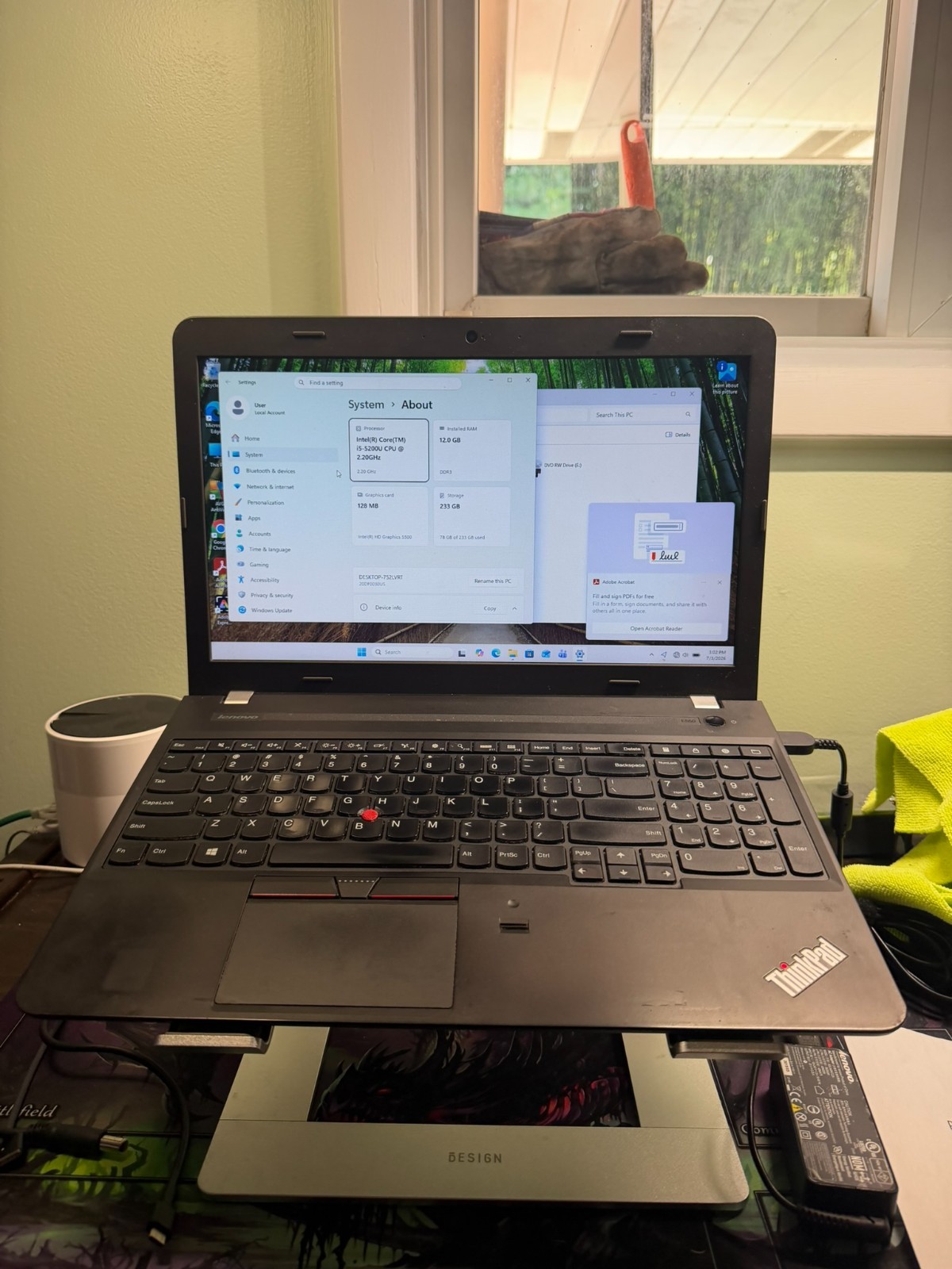 Lenovo ThinkPad E550 (2015) i5-5200U 12GB RAM 233GB SSD Win11Pro Office 2010