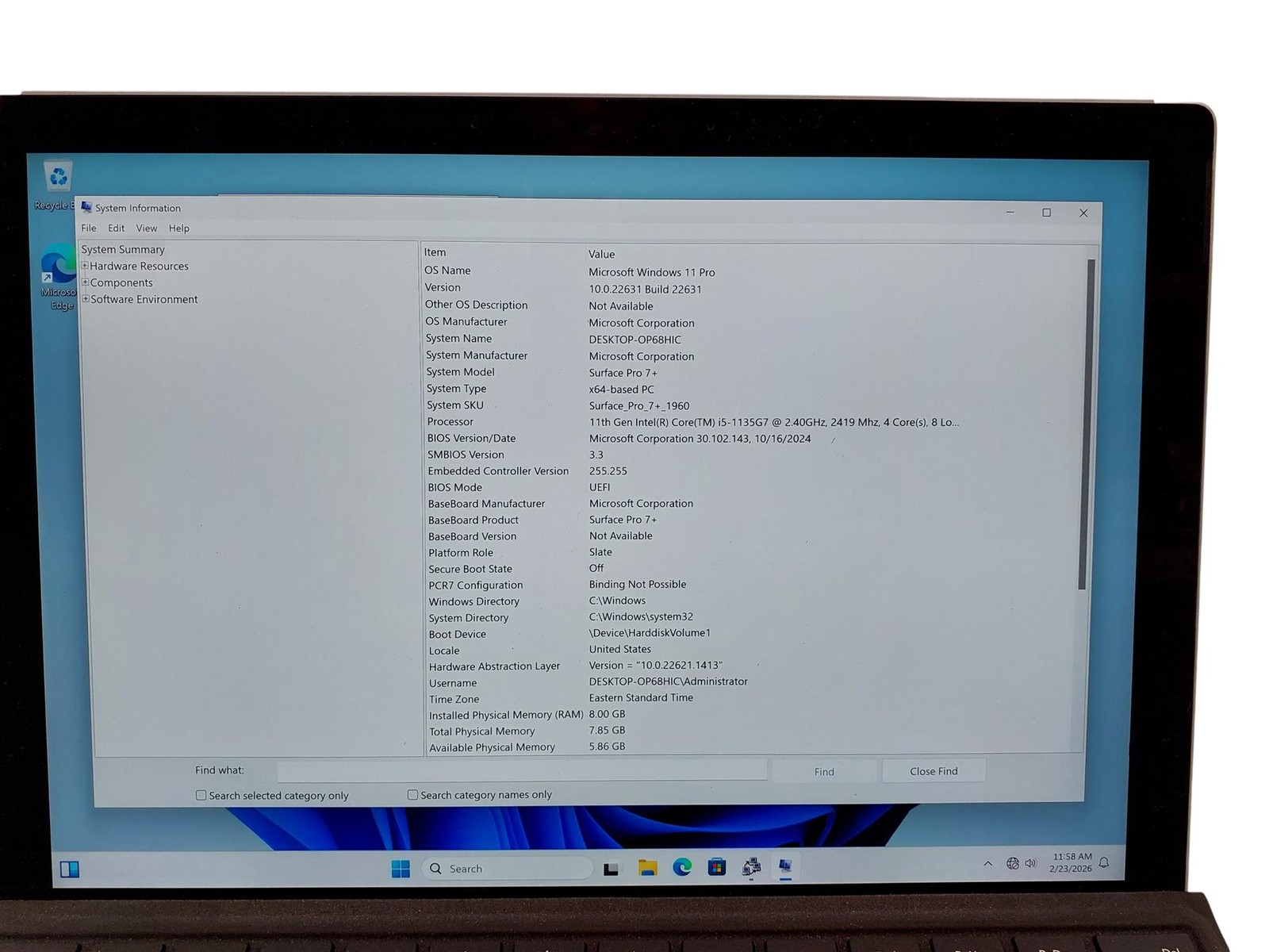 Microsoft Surface Pro 7+ 1960 Intel Core i5-1135G7 8GB RAM 128GB SSD