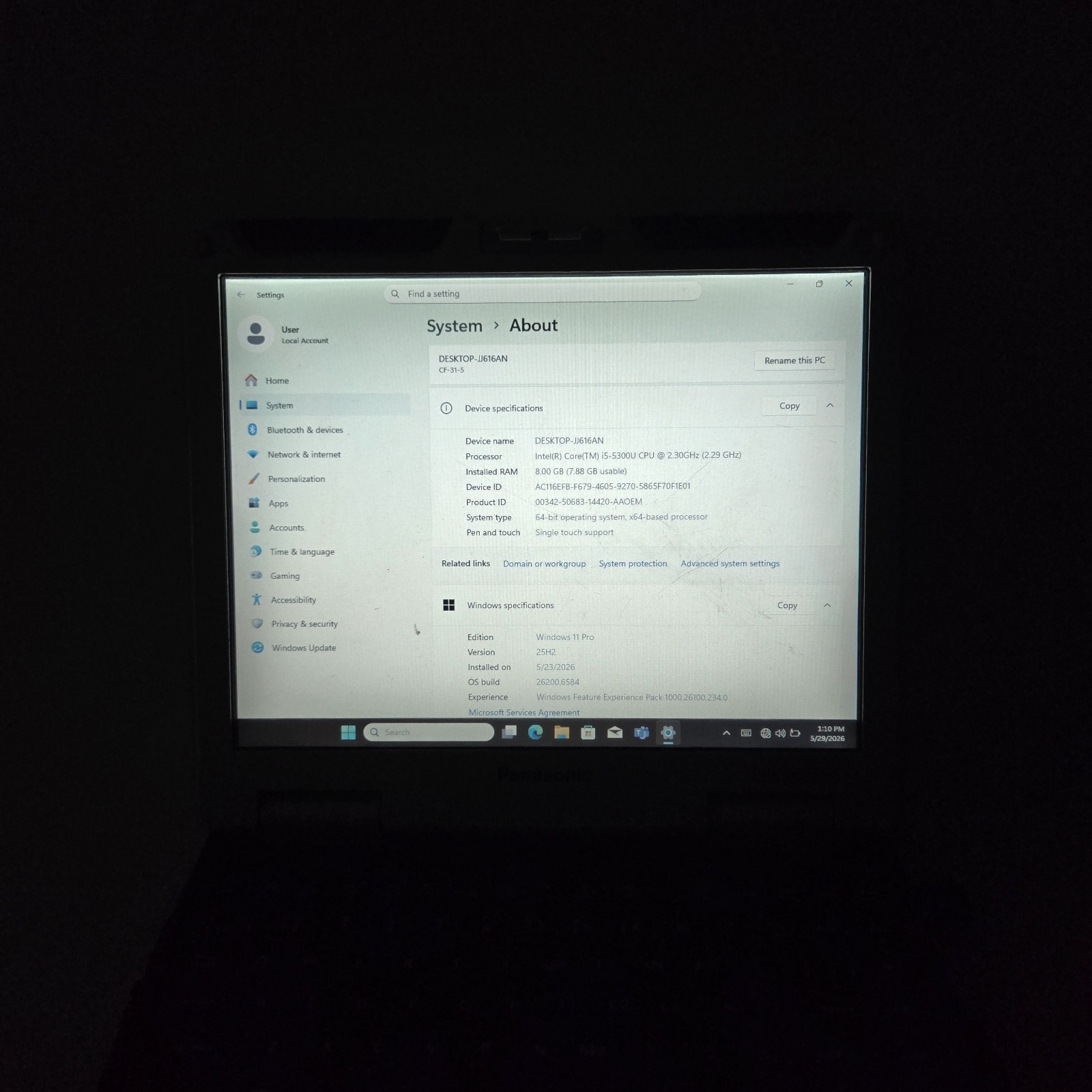 Panasonic Toughbook CF-31 MK5 i5-5300U 2.3GHz 256GB SSD 8GB Ram W11 — Grade B