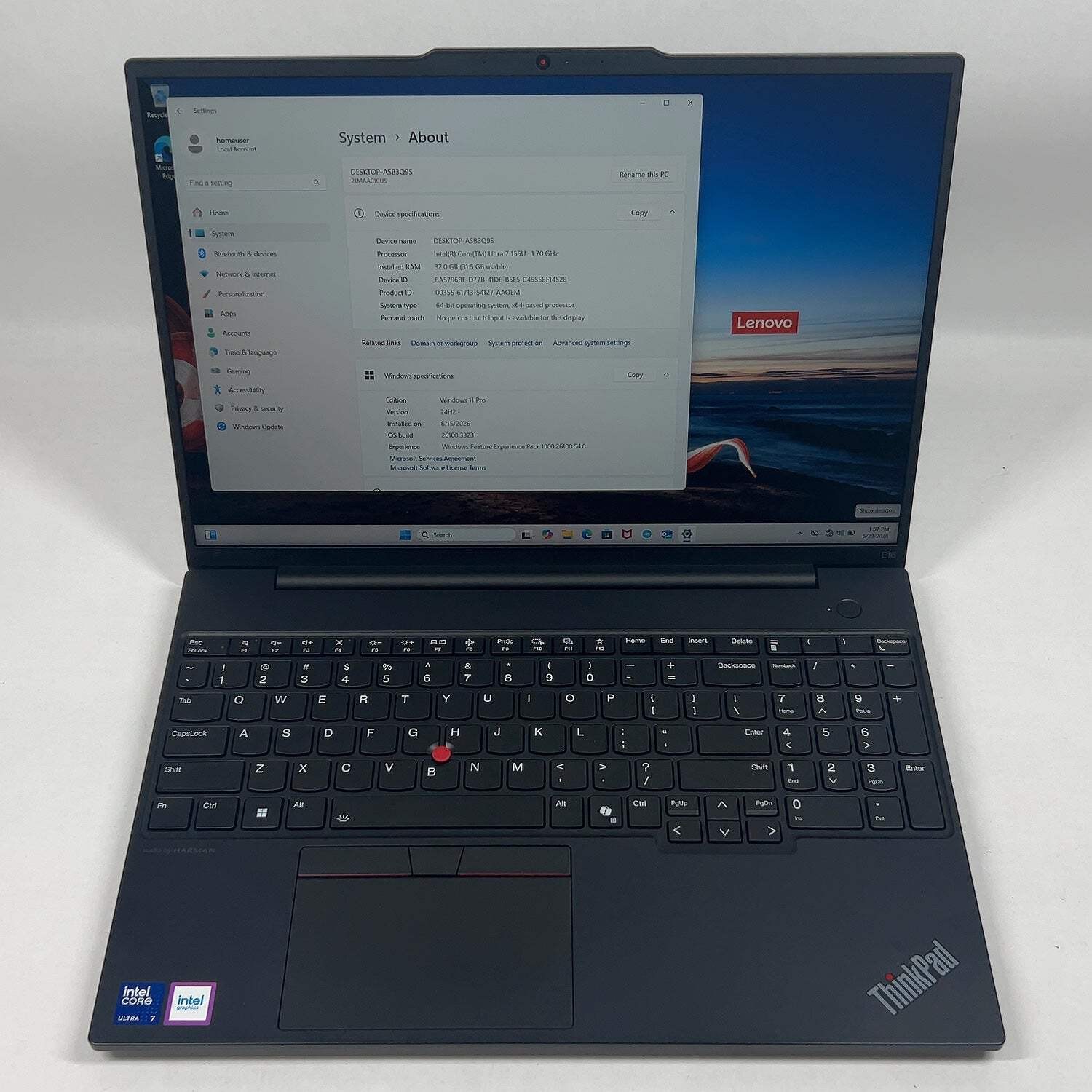 Lenovo ThinkPad E16 Gen 2 16″ Core Ultra 7 155U 1.7GHz 32GB RAM 1TB SSD