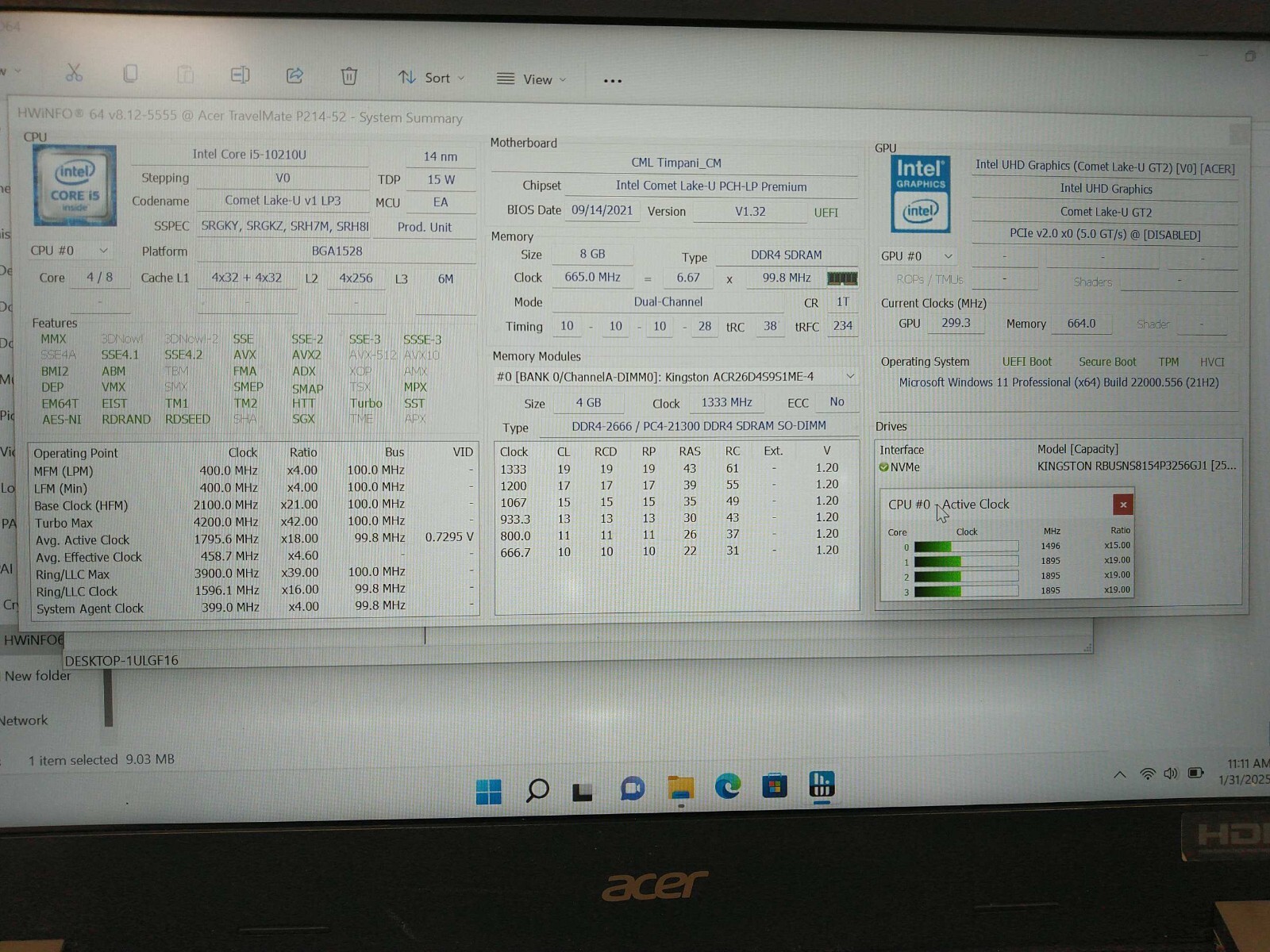 Acer travelmate P214-52 i5-10210 1.6ghz 8gb ram 256gb SSD NXVLHAA003025054FE7600
