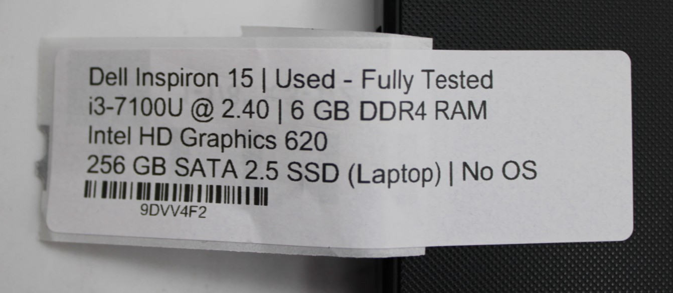 Dell Inspiron 15 i3-7100U@2.4GHz 6GB DDR4 256GB SATA SSD NO OS *USED/TESTED*