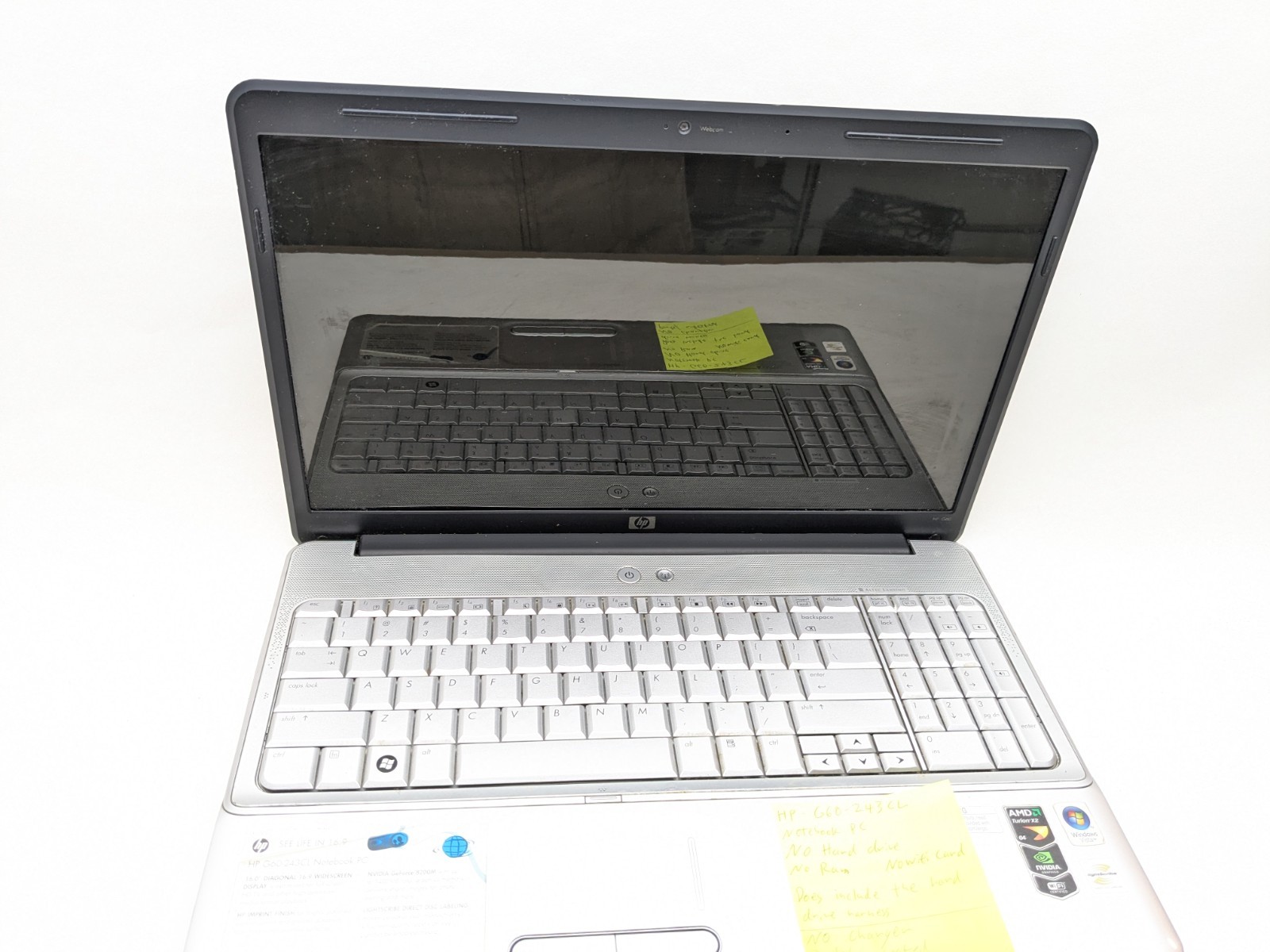 HP g60-243cl Notebook Pc Laptop SILVER For Parts 16″ Diagonal
