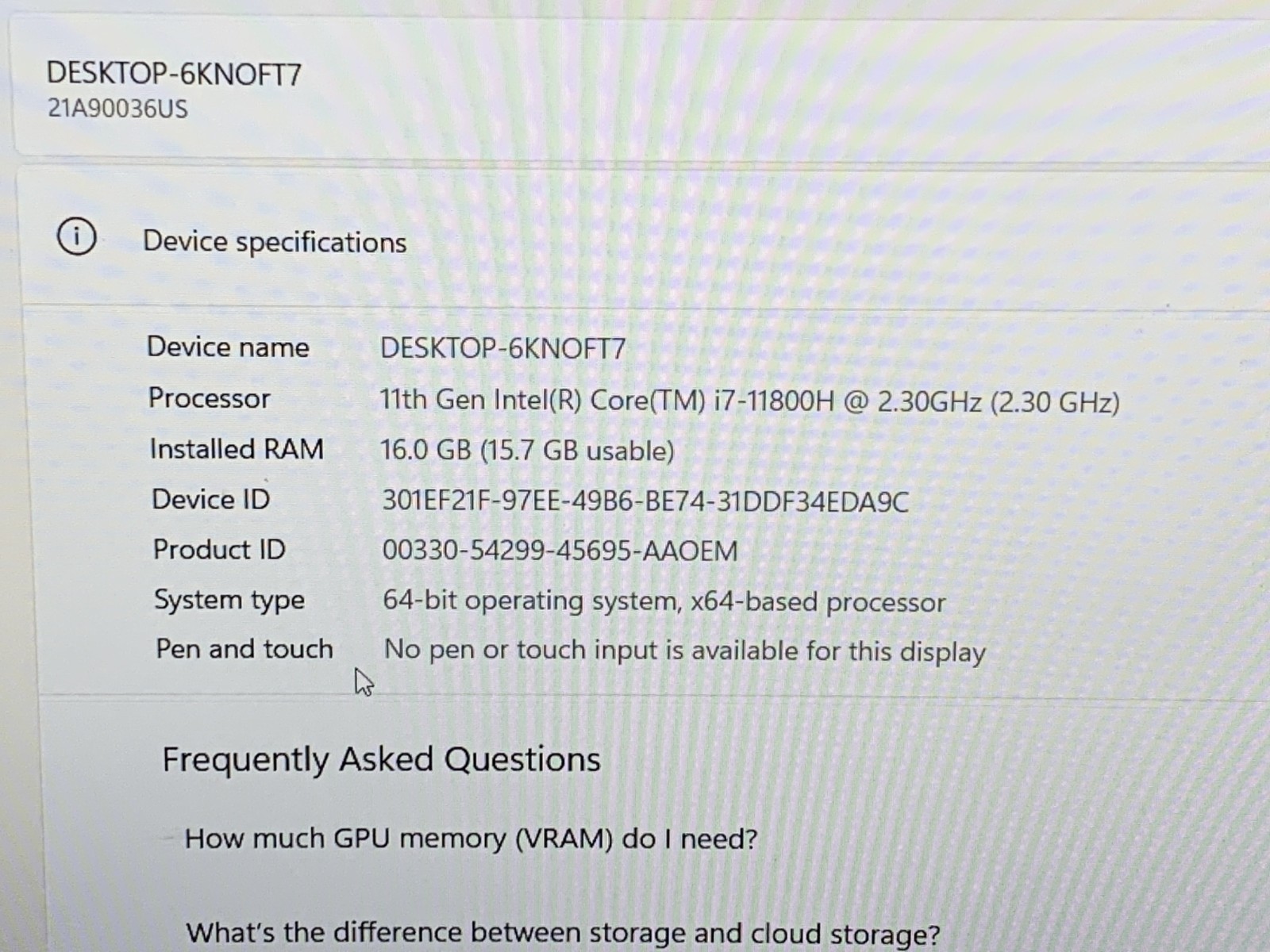 LENOVO THINKPAD P15V GEN 2 i7-11800H@ 2.30GHz 16GB RAM 512GB NVMe W11P W/AC*READ
