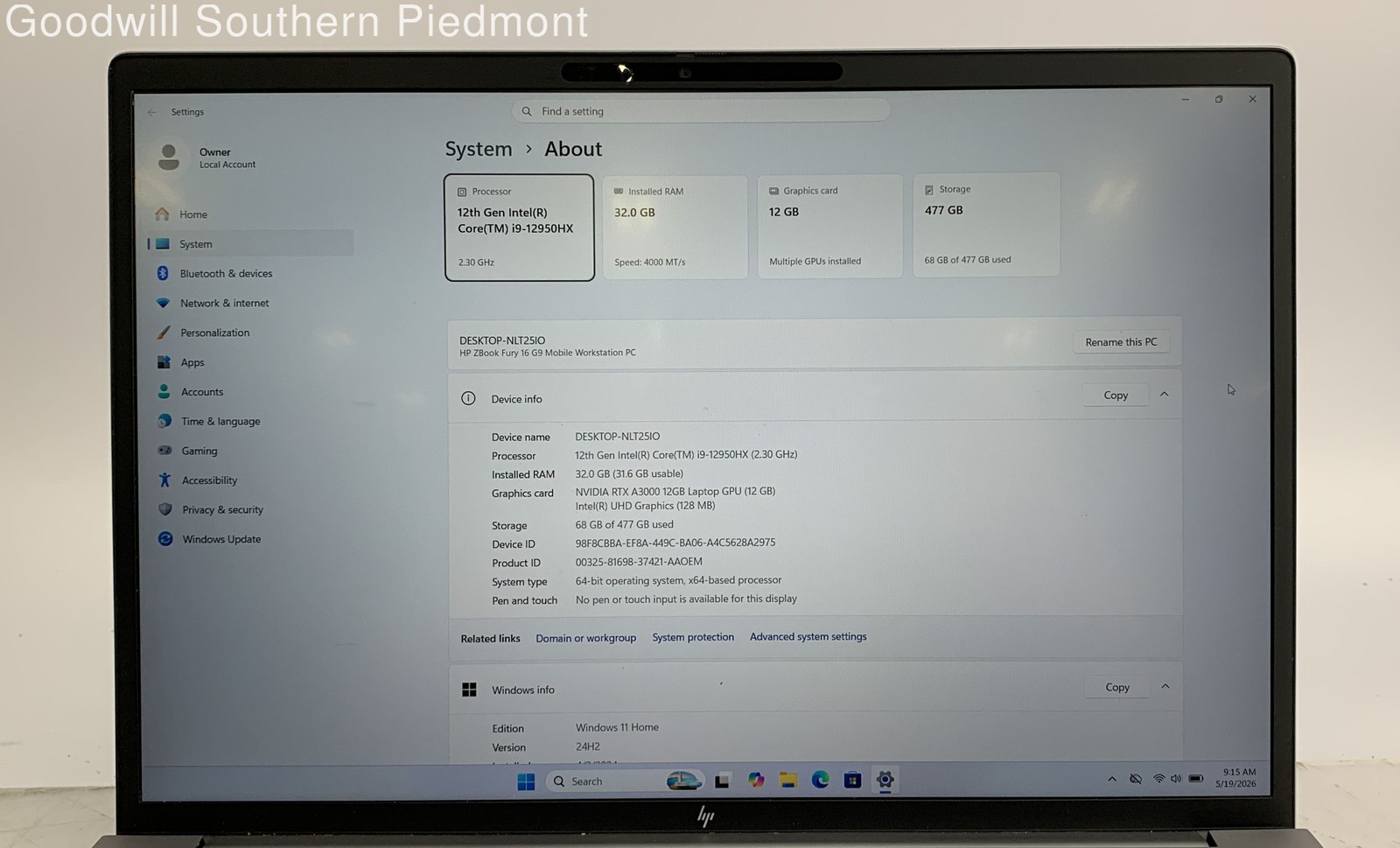 HP ZBook Fury 16 G9 Intel Core i9-12950HX 32GB RAM 512GB SSD Win 11 RTX A3000