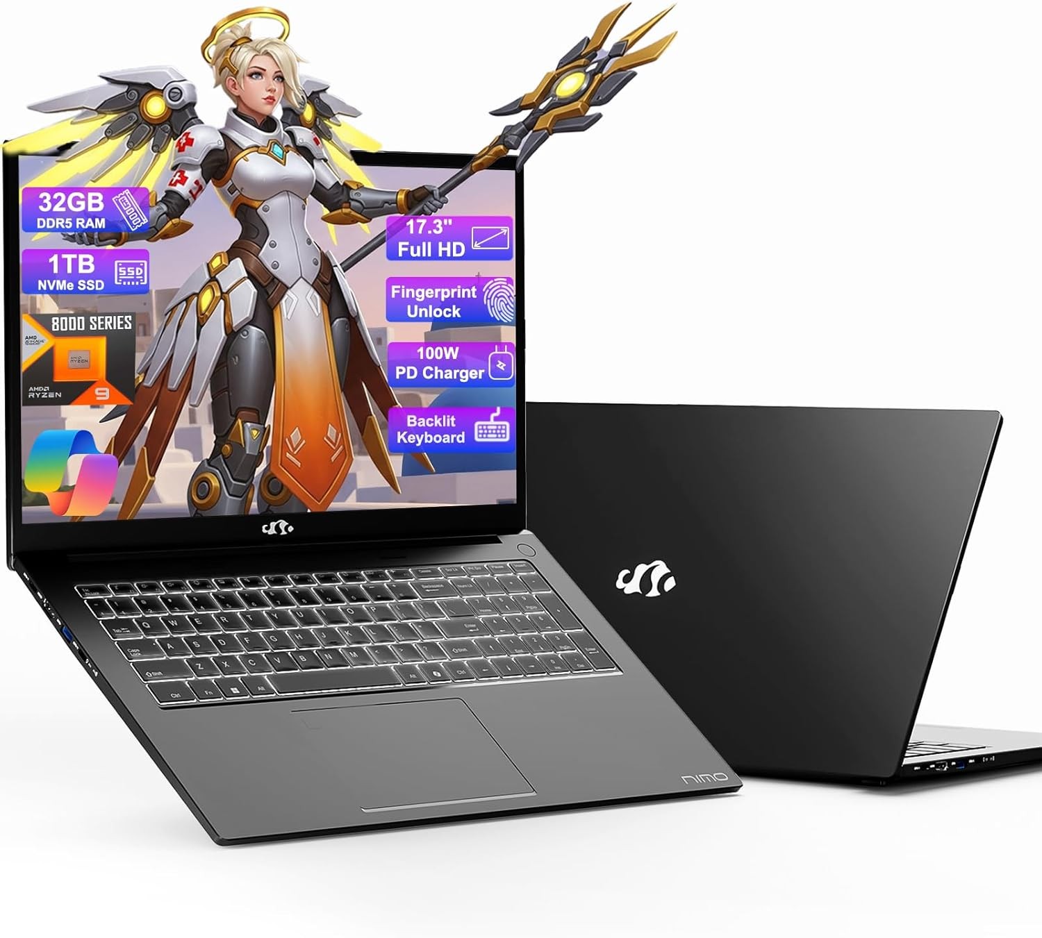 NIMO 17.3 Gaming-Laptop Ryzen 9 8945HS ( i9-13900H) 32GB RAM 1TB SSD Radeon 780M