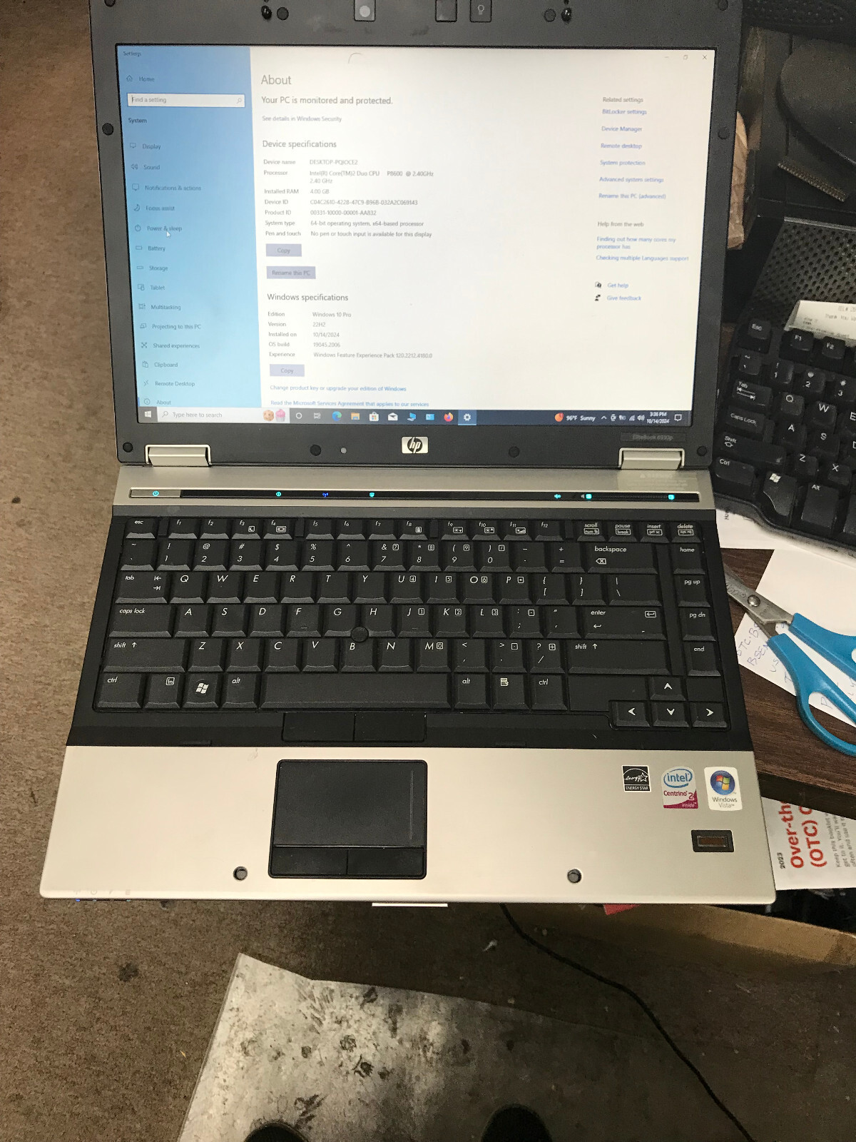 HP EliteBook 6930p Core 2 Duo 4gig ram syystem 64 bit 290 gig hard drive