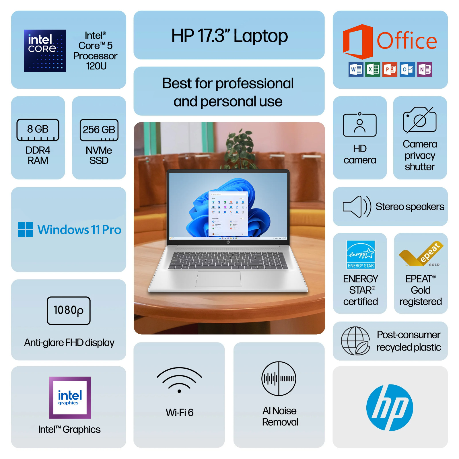 2026 HP 17.3″ Laptop Computer Intel Core 5 120U 8GB RAM & 256GB SSD Win Office