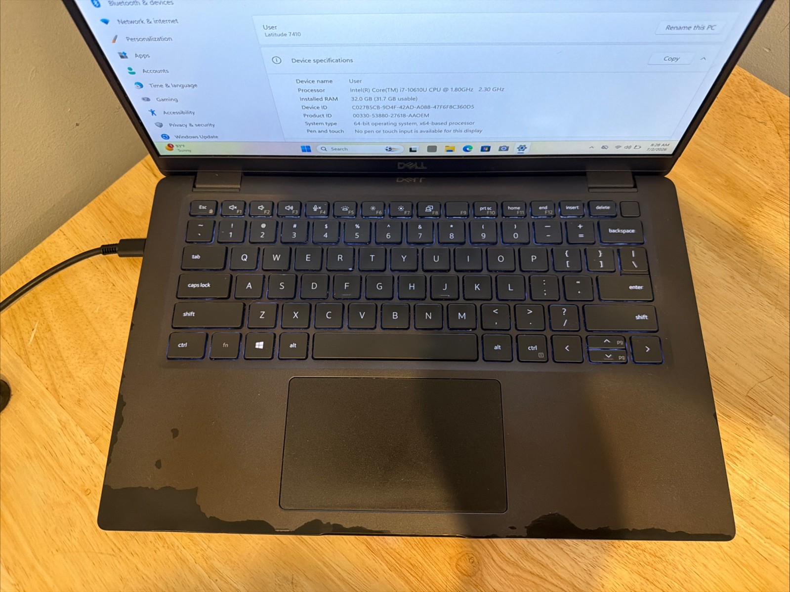 Dell Latitude 7410 CORE I7-10610U 1.80GHZ 32GB 256GB SSD, W11 & CORD