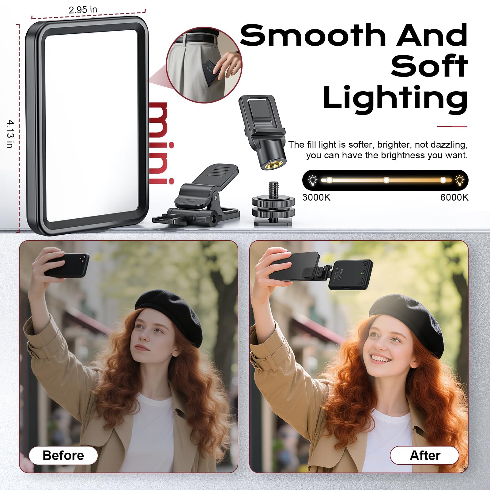 Datarm Rechargeable Soft Selfie Light for Phone, Camera, Laptop, 4-14H Battery P