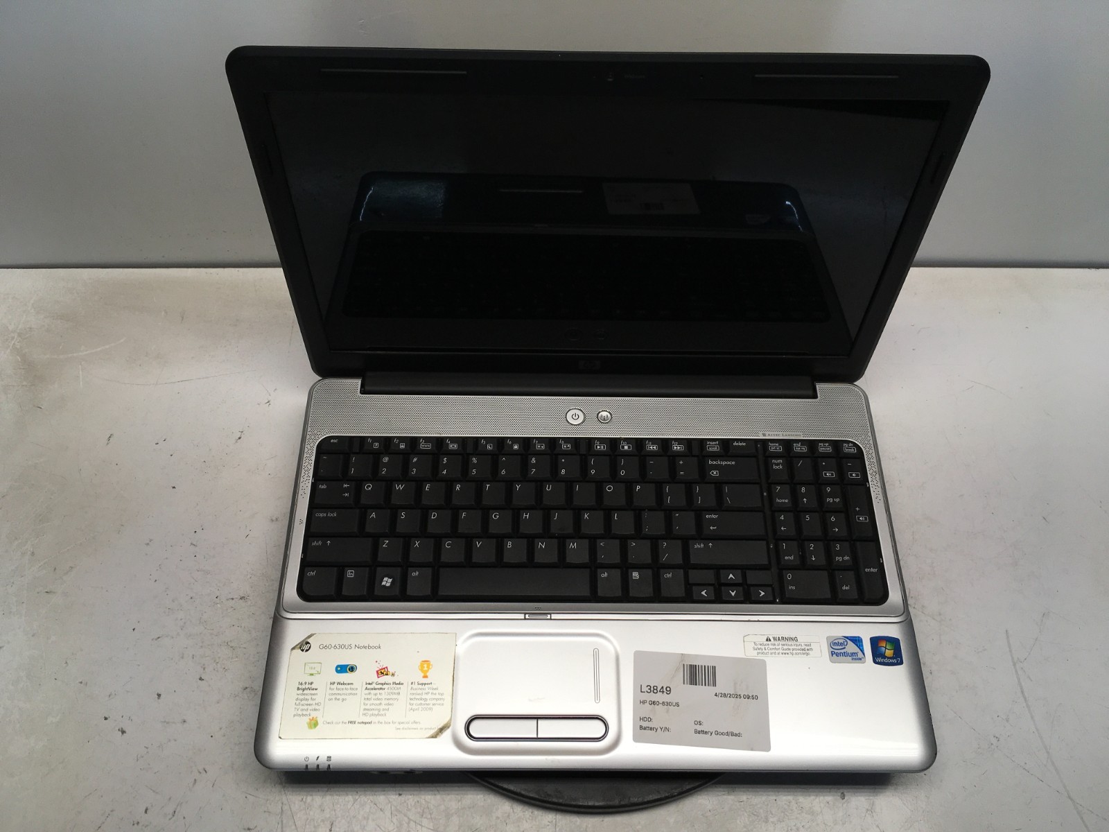 HP G60-630US Intel Pentium Dual-Core T4400 2.2GHz No RAM/HDD – Parts/Repair