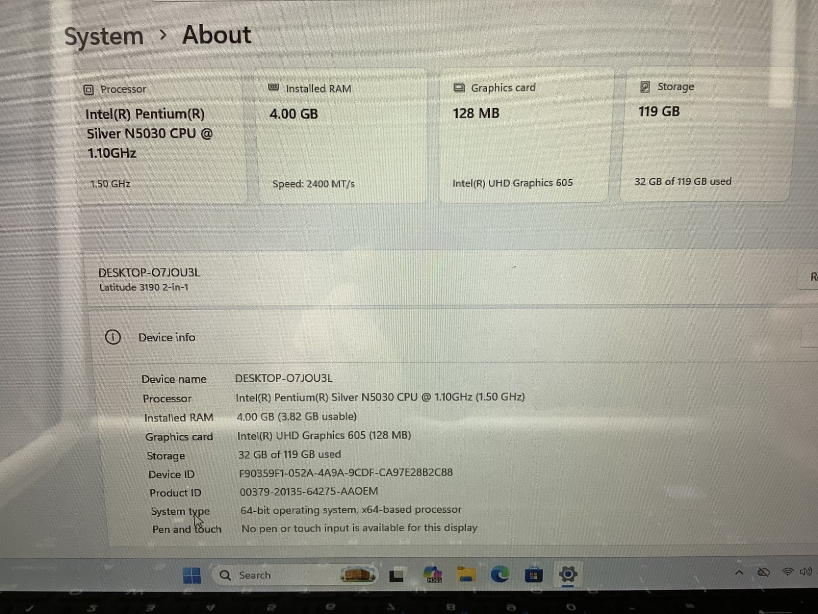 Dell Latitude 3190 2-in-1 11.6″ Pentium Silver N5030 @1.10GHz 4GB RAM 128GB W11P