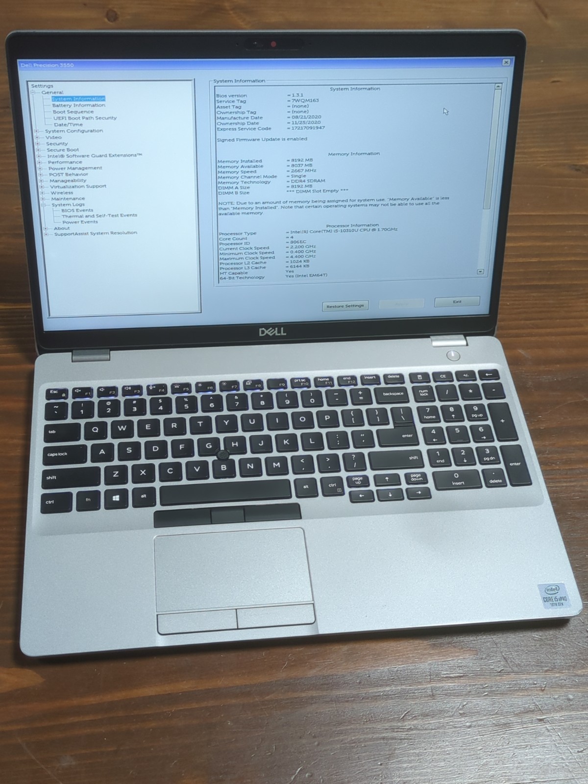 2021 Dell Precision 3550 intel i5 10th gen 8GB RAM No SSD, clean condition!