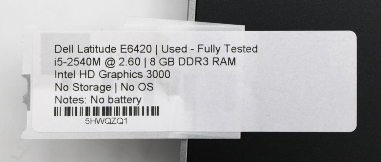 Dell Latitude E6420 i5-2540U@2.6GHz 8GB DDR3 NO STORAGE OR OS *USED/TESTED*