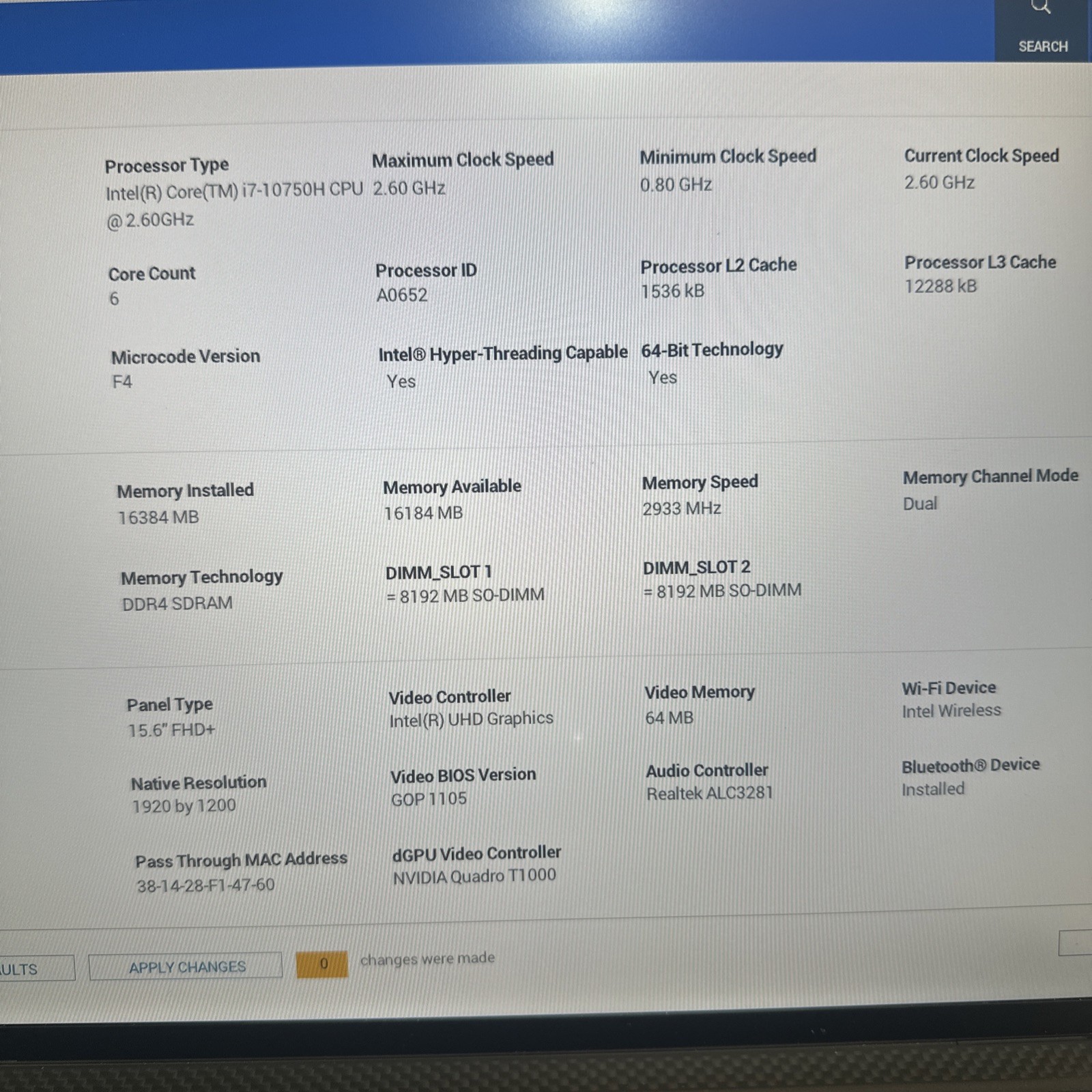 Dell Precision 5550 I7-10750H, 16GB Ram, T1000, No SSD