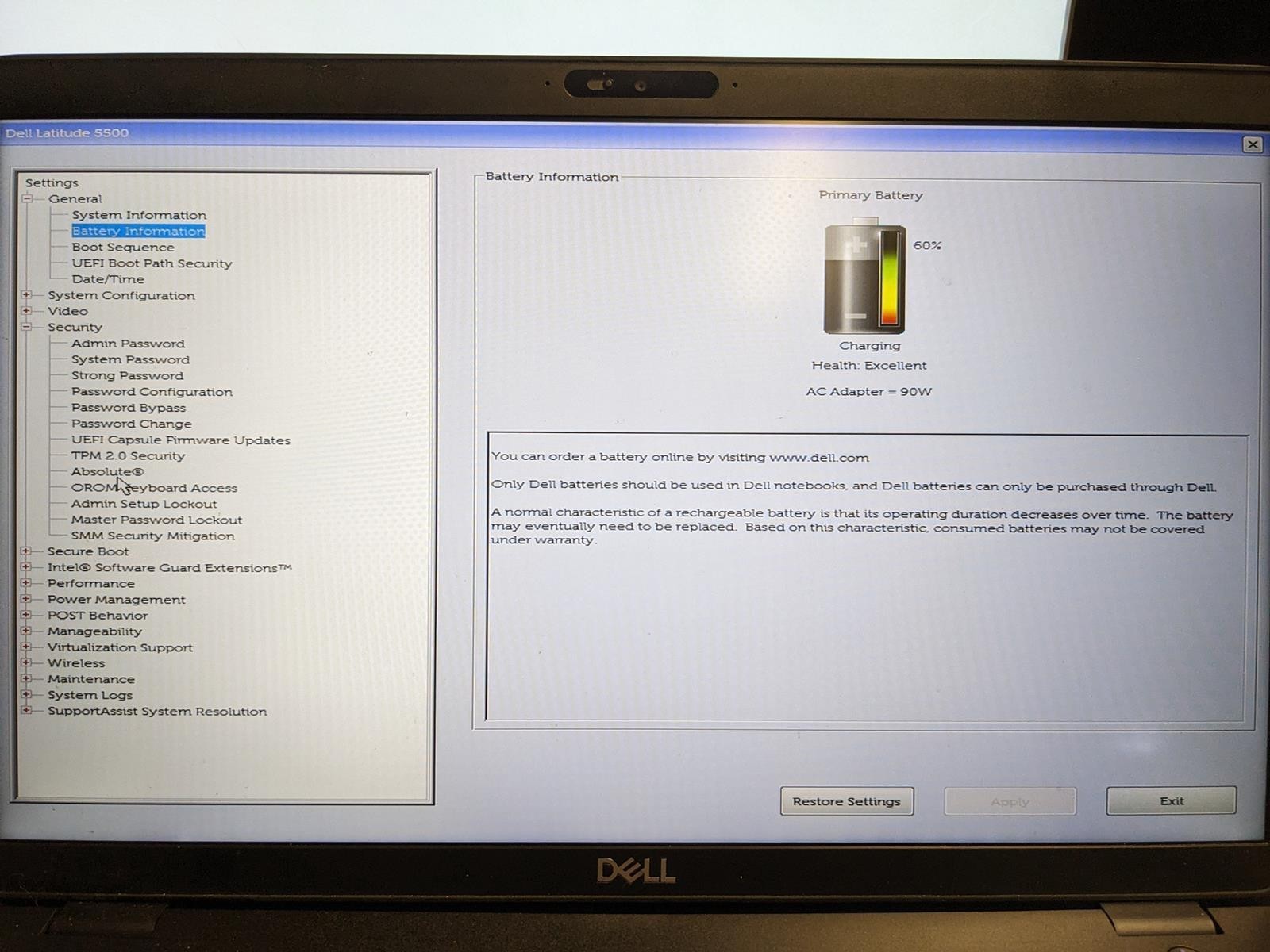 DELL LATITUDE 5500 i5-8365U @ 1.60GHz, 16GB RAM, NO HDD/OS – (FOR PARTS)