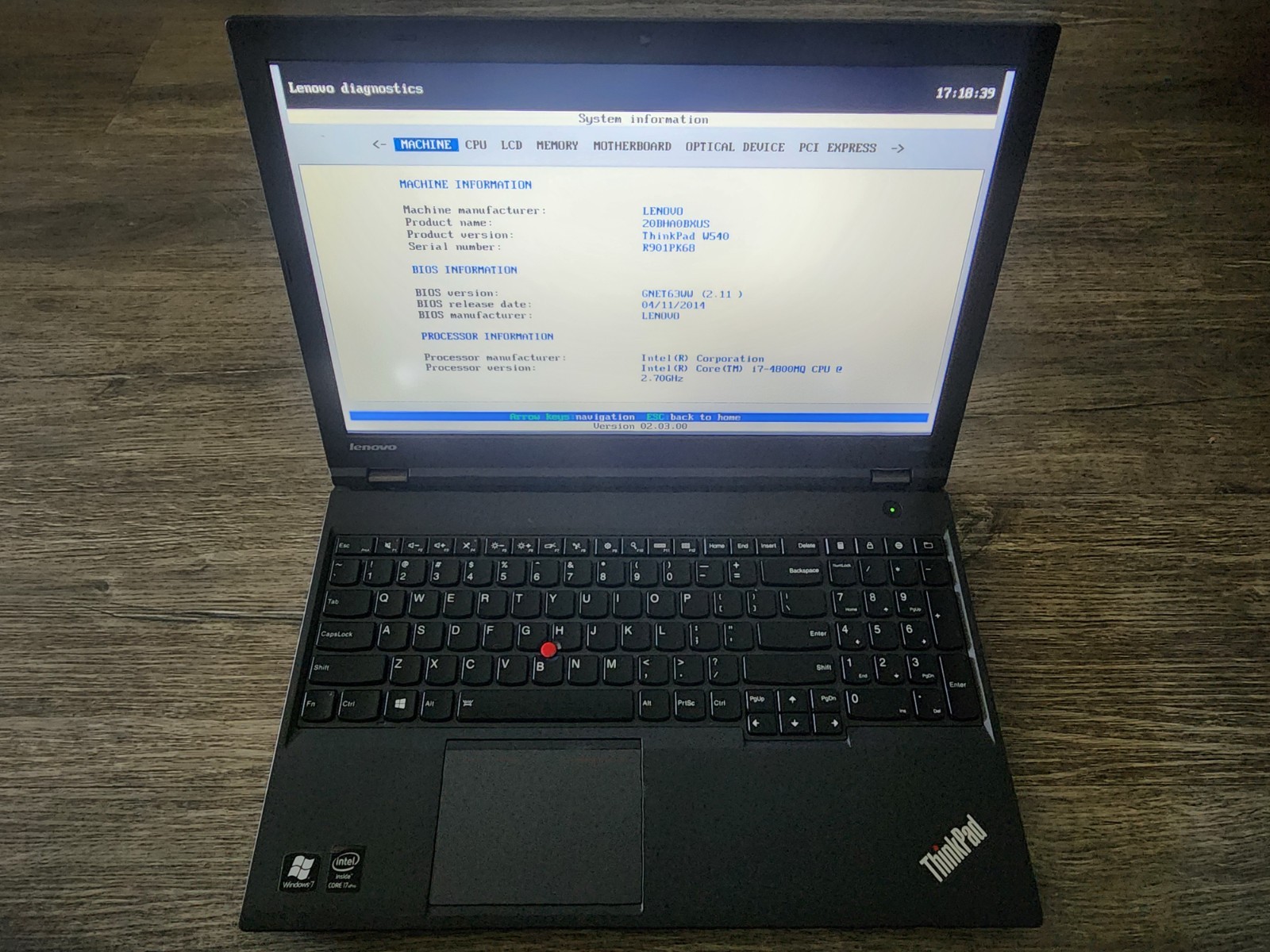 LENOVO ThinkPad W540 LAPTOP/NOTEBOOK PC INTEL CORE i7-4800MQ CPU 8GB RAM DVD