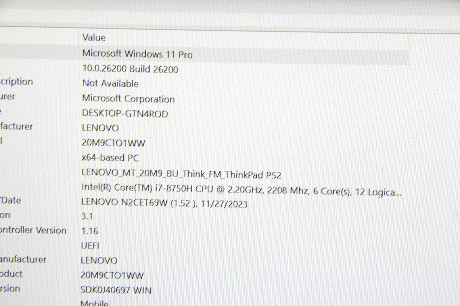 Lenovo TP P52 15.6″ Laptop i7-8750H 16 GB RAM 256 GB SSD Win 11 w/Charger