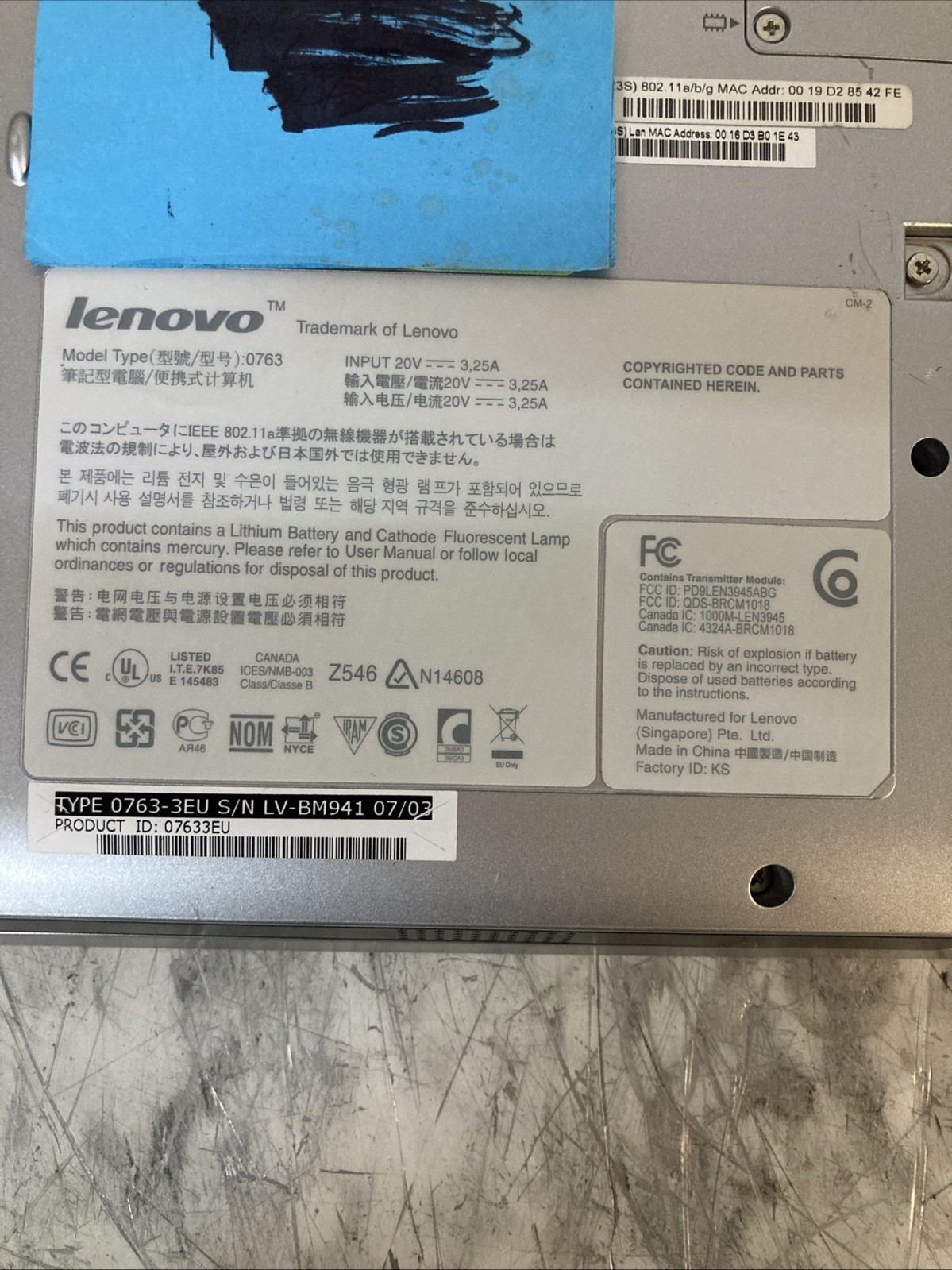 Lenovo 3000 V100 12.1″ Notebook Intel Core 2 Duo 1.66GHz 2GB NO HDD boot to BIOS