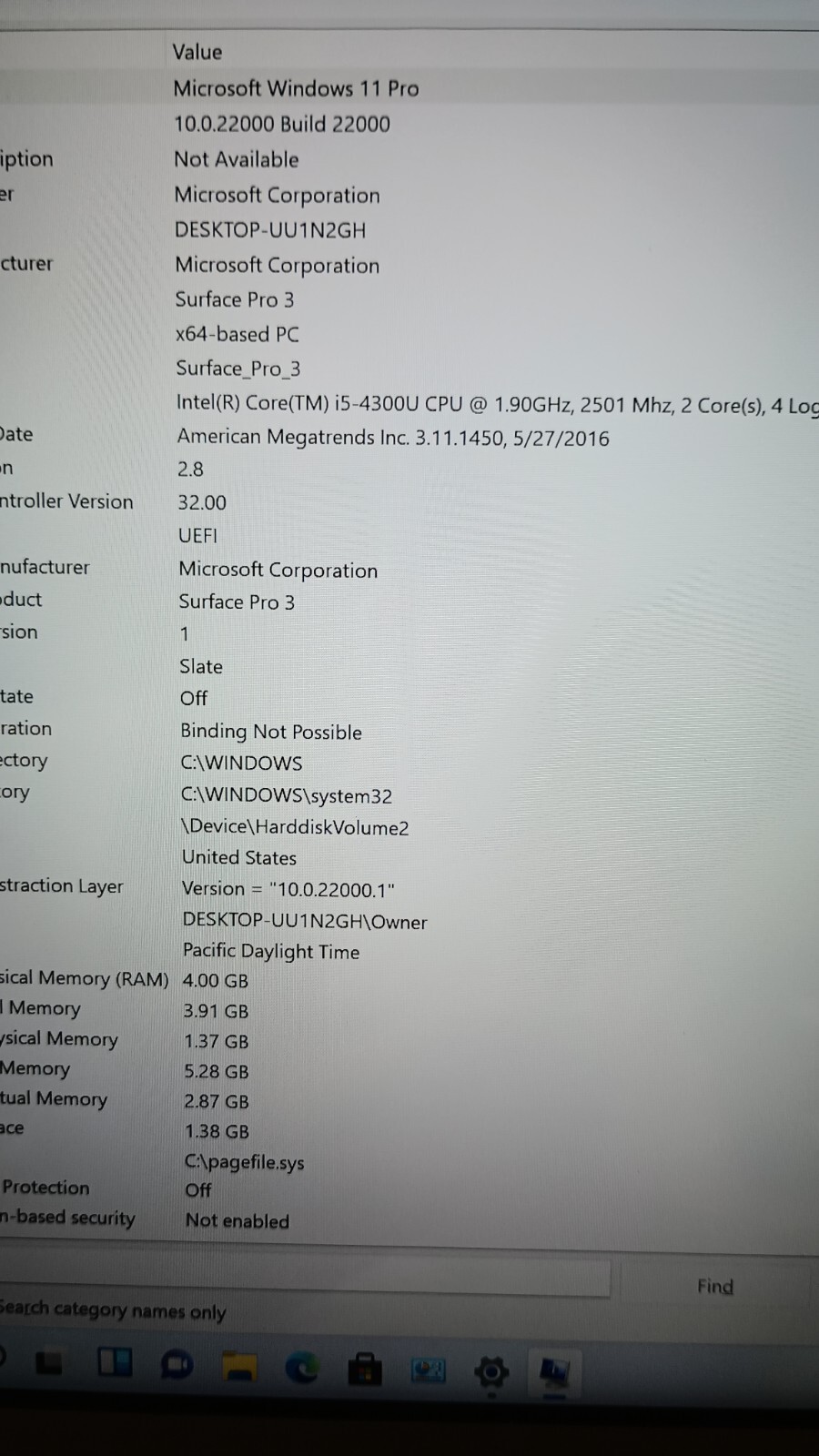 Surface Pro 3 (4301) w/charger.i5-4300U.4GB.128GB SSD.12″2K Touch.W11 Pro.Nice