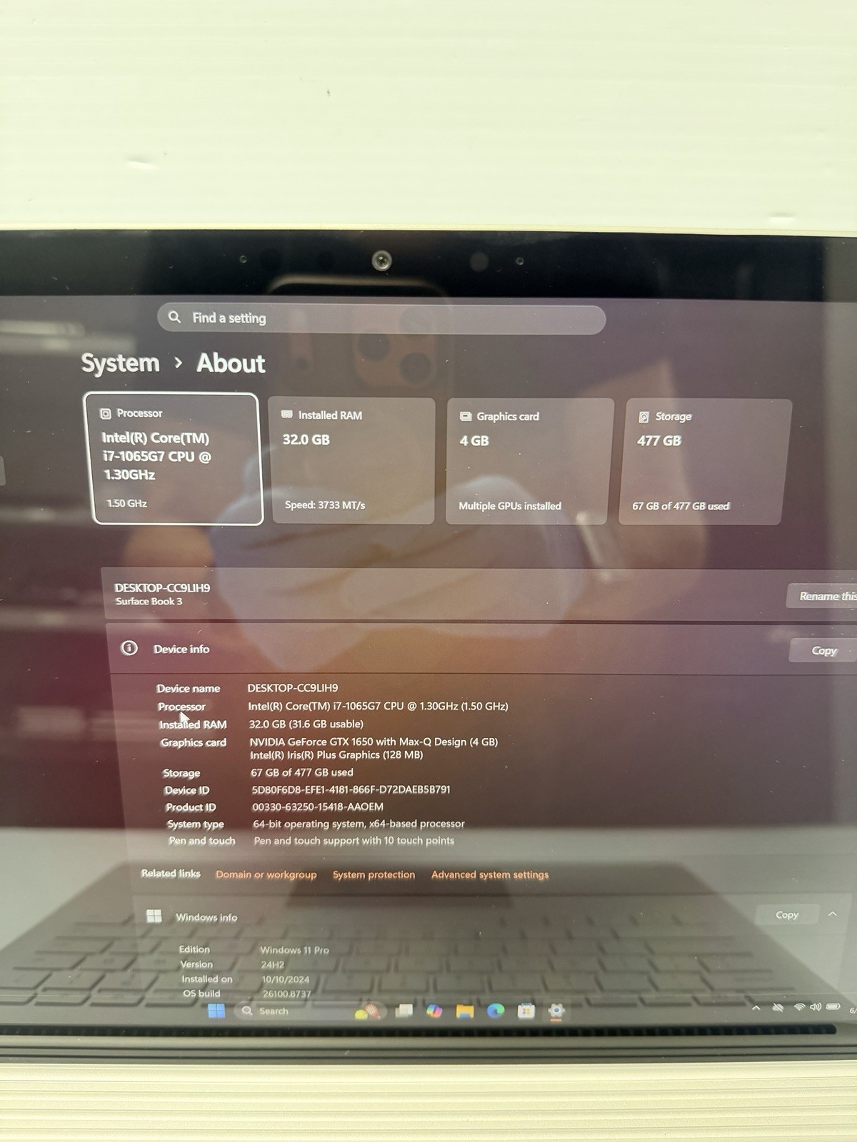 Microsoft Surface Book 3 13.5″ Touch i7-1065G7 32GB RAM 512GB SSD GTX 1650 Max-Q