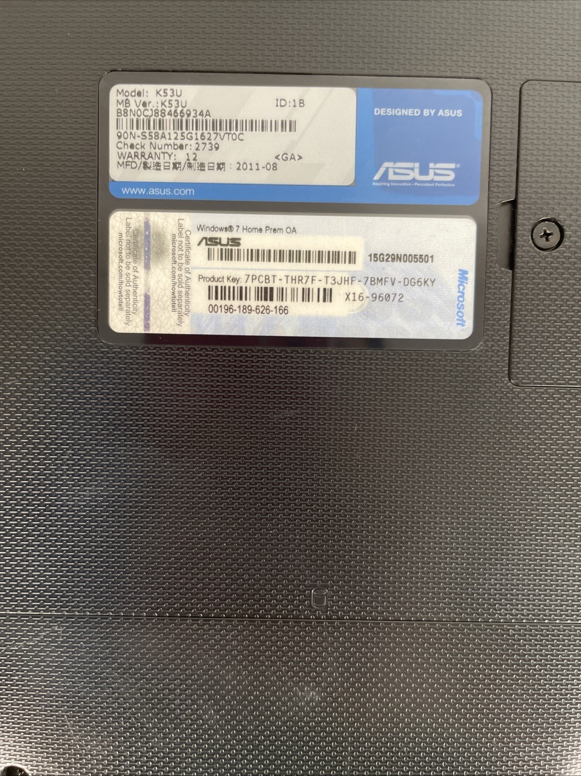 Asus K53U Laptop AMD E-450 CPU @ 1.65GHz 4GB Ram No HDD/ No OS – TESTED