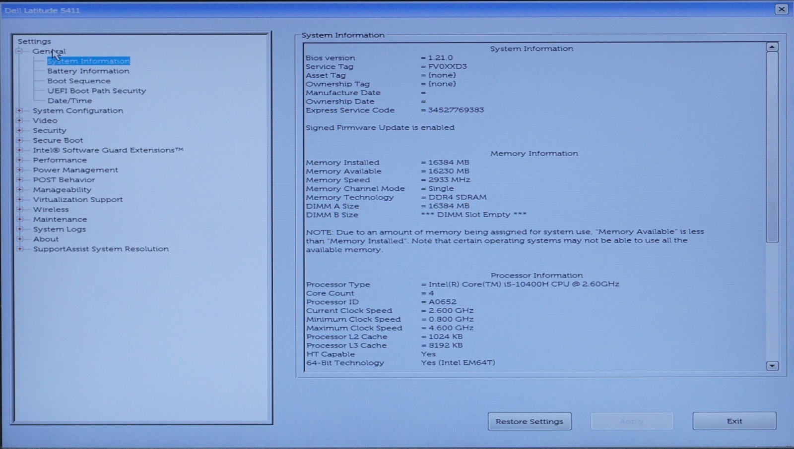 Dell Latitude 5411 14″ Intel Core i5-10400H @2.60GHz 16GB RAM (No SSD/Battery)
