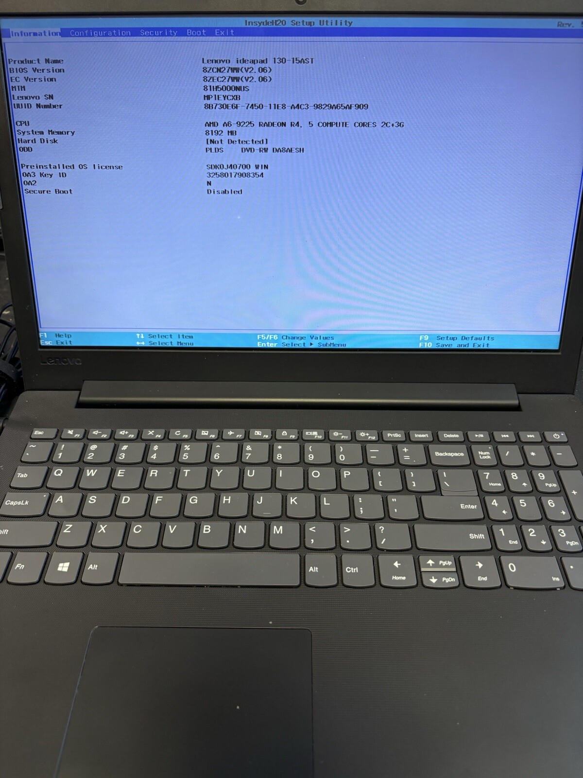 Lenovo IdeaPad 130-15AST Laptop AMD A6-9225 at 2.60Ghz 8GB RAM 250GB SSD