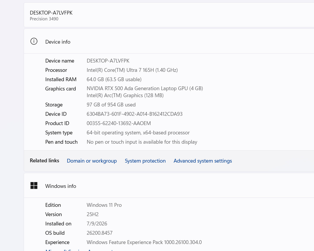 Dell Precision 3490 14″FHD ULTRA 7 165H 64GB RAM 1TB SSD RTX 500 ADA 4gb W11Pro