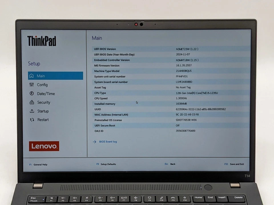 Lenovo ThinkPad T14 Gen 3 14″ FHD+ i5-1235U 16GB RAM 512GB SSD Windows 11 Pro